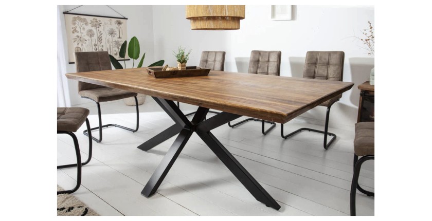 Table de salle à manger SOLARA – Rectangulaire 180 cm – Bois massif Sheesham et métal – Style industriel