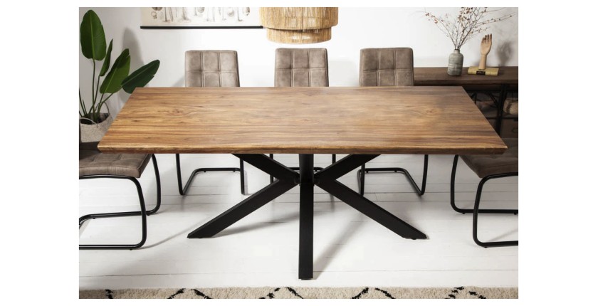Table de salle à manger SOLARA – Rectangulaire 180 cm – Bois massif Sheesham et métal – Style industriel