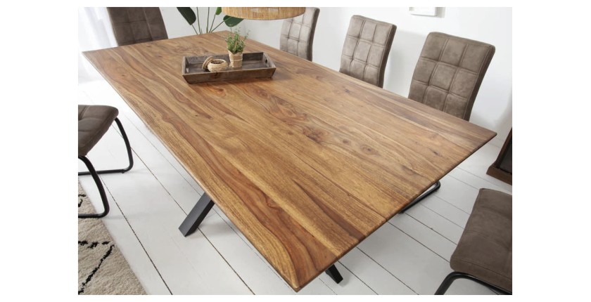 Table de salle à manger SOLARA – Rectangulaire 180 cm – Bois massif Sheesham et métal – Style industriel