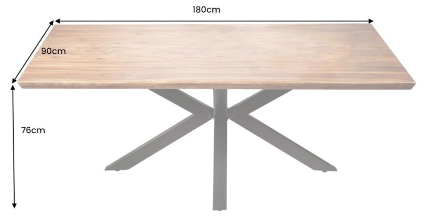 Table de salle à manger SOLARA – Rectangulaire 180 cm – Bois massif Sheesham et métal – Style industriel