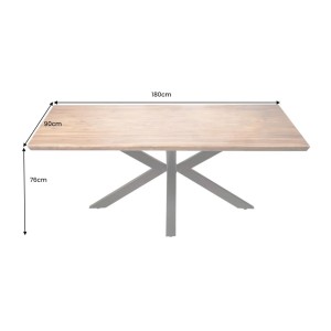 Table de salle à manger SOLARA – Rectangulaire 180 cm – Bois massif Sheesham et métal – Style industriel