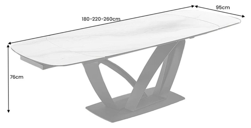 Table AZURA – Extensible 180 à 260 cm – Rectangulaire – Effet marbre blanc – Design contemporain