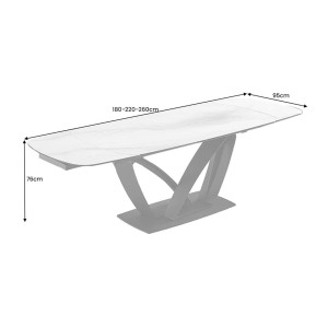 Table AZURA – Extensible 180 à 260 cm – Rectangulaire – Effet marbre blanc – Design contemporain