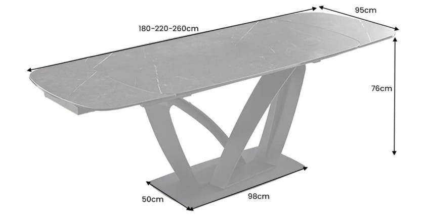 Table AZURA – Extensible 180 à 260 cm – Rectangulaire – Effet marbre gris graphite – Design contemporain