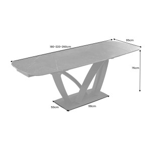 Table AZURA – Extensible 180 à 260 cm – Rectangulaire – Effet marbre gris graphite – Design contemporain