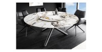 Table AXYA – Ronde 150 cm – Plateau en céramique et verre trempé effet marbre blanc avec plateau supérieur tournant