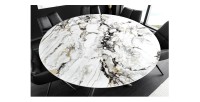 Table AXYA – Ronde 150 cm – Plateau en céramique et verre trempé effet marbre blanc avec plateau supérieur tournant