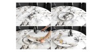 Table AXYA – Ronde 150 cm – Plateau en céramique et verre trempé effet marbre blanc avec plateau supérieur tournant