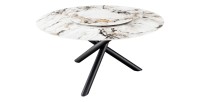Table AXYA – Ronde 150 cm – Plateau en céramique et verre trempé effet marbre blanc avec plateau supérieur tournant