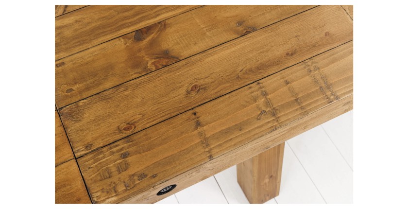 Table de salle à manger RANCHO – Extensible jusqu’à 400 cm – Bois pin vernis et métal – Style rustique