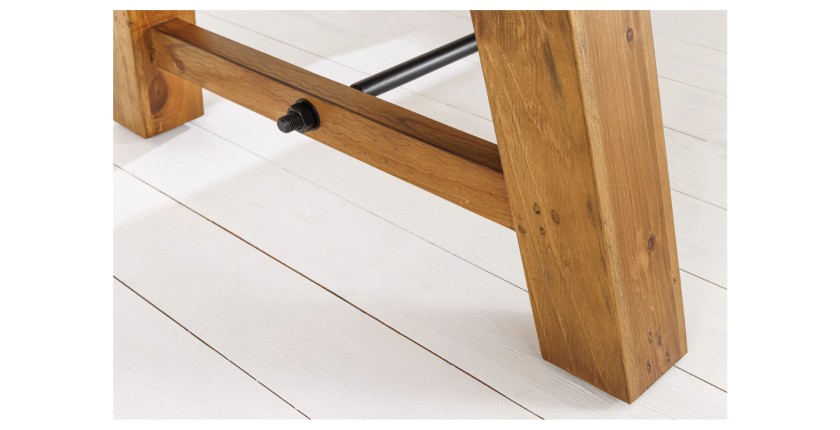 Table de salle à manger RANCHO – Extensible jusqu’à 400 cm – Bois pin vernis et métal – Style rustique