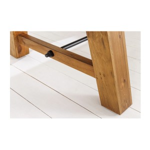 Table de salle à manger RANCHO – Extensible jusqu’à 400 cm – Bois pin vernis et métal – Style rustique