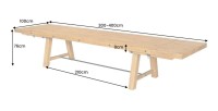 Table de salle à manger RANCHO – Extensible jusqu’à 400 cm – Bois pin vernis et métal – Style rustique