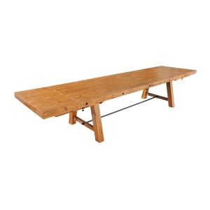 Table de salle à manger RANCHO – Extensible jusqu’à 400 cm – Bois pin vernis et métal – Style rustique