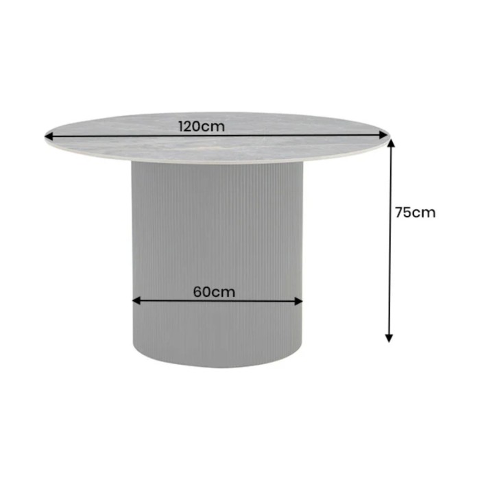 Eettafel LUMEA – Rond 120 cm – Donkergrijs marmer effect – Brede centrale voet – Hedendaagse stijl