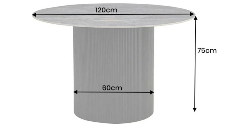 Table de salle à manger LUMEA – Ronde 120 cm – Effet marbre gris foncé – Pied central large – Style contemporain