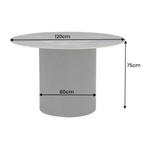 Table de salle à manger LUMEA – Ronde 120 cm – Effet marbre gris foncé – Pied central large – Style contemporain