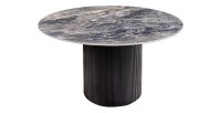 Table de salle à manger LUMEA – Ronde 120 cm – Effet marbre gris foncé – Pied central large – Style contemporain