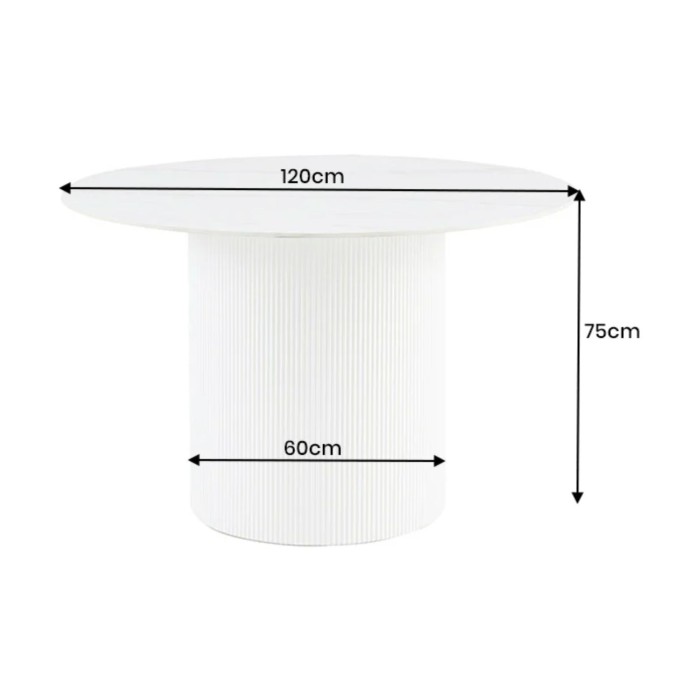 Eettafel LUMEA - Rond 120 cm - Wit marmer effect - Brede centrale poot - Hedendaagse stijl