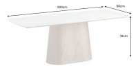 Table rectangulaire LUMEA – 200 cm – Plateau céramique effet marbre blanc et pied en bois foncé – Style contemporain