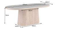 Table de salle à manger LUMEA – Ovale 200 cm – Effet marbre gris – Pied large bois – Style contemporain