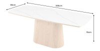 Table de salle à manger LUMEA – Rectangulaire 200 cm – Plateau céramique effet marbre blanc et pied aspect bois clair – Style co