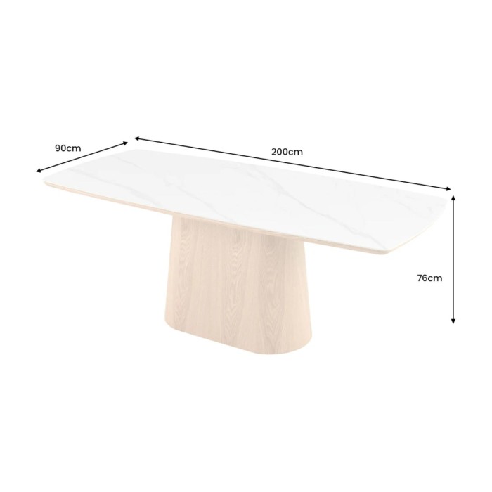 Table LUMEA blanche et bois 200cm dimensions