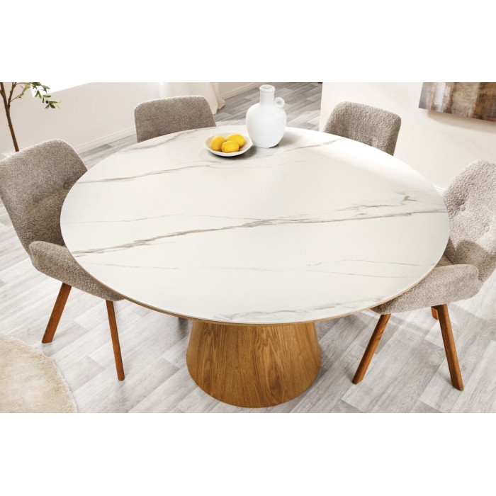 Table ronde LUMEA blanche et bois 120cm vu de haut