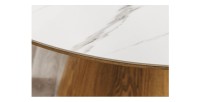 Table de salle à manger LUMEA – Ronde 120 cm – Plateau céramique effet marbre blanc et pied en noyer – Style contemporain