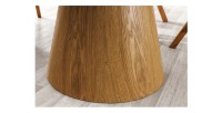 Table de salle à manger LUMEA – Ronde 120 cm – Plateau céramique effet marbre blanc et pied en noyer – Style contemporain
