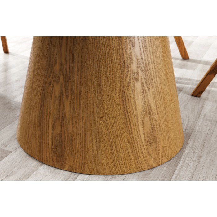 Zoom sur le pied de la table ronde blanche et bois LUMEA 120cm