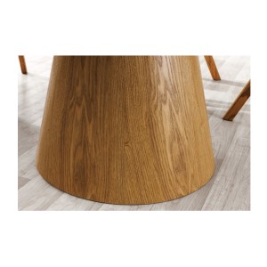 Table de salle à manger LUMEA – Ronde 120 cm – Plateau céramique effet marbre blanc et pied en noyer – Style contemporain