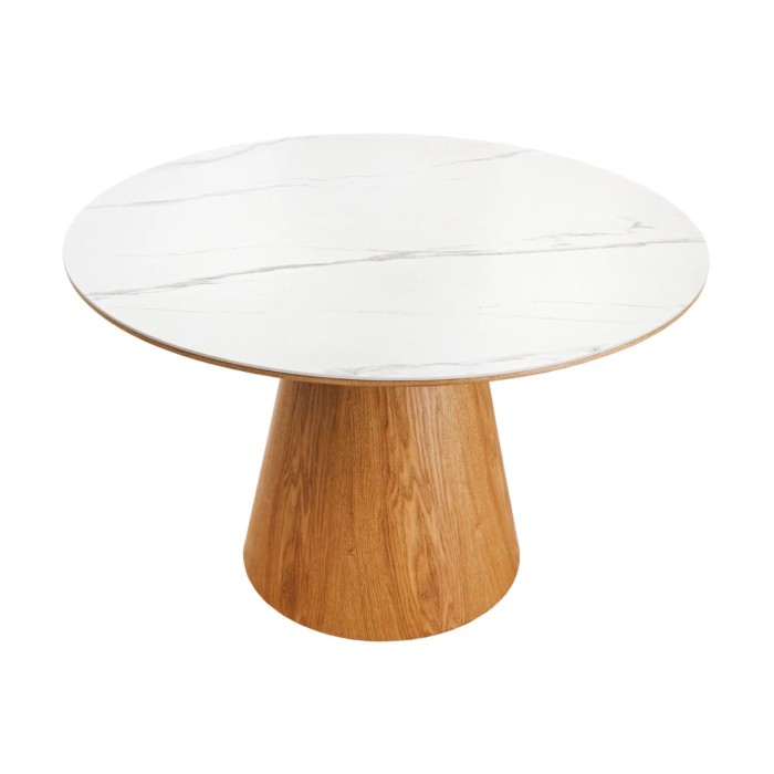 Table ronde LUMEA blanche et bois 120cm sur fond blanc