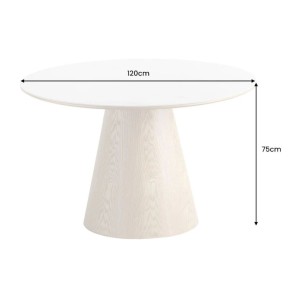 Table de salle à manger LUMEA – Ronde 120 cm – Plateau céramique effet marbre blanc et pied en noyer – Style contemporain