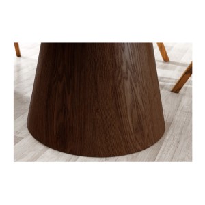 Zoom sur le pied de la table LUMEA ronde blanche et bois foncée