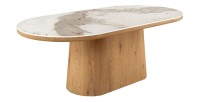Table de salle à manger LUMEA – Ovale 200 cm – Effet marbre blanc – Pied large – Style contemporain