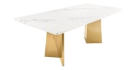 Table de salle à manger OREA – Rectangulaire – Marbre blanc et doré – Pieds métal – Style chic et moderne