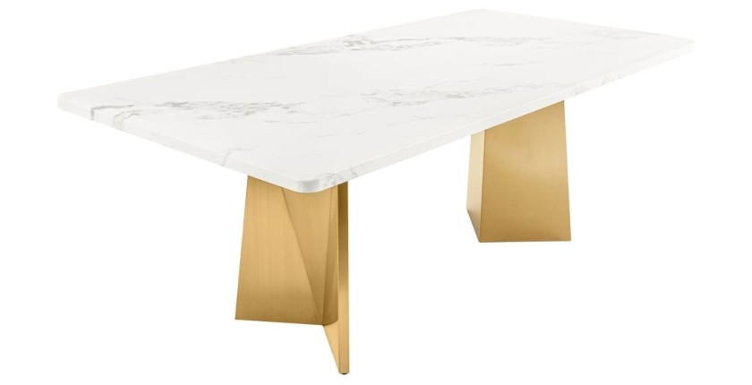Table de salle à manger OREA – Rectangulaire – Marbre blanc et doré – Pieds métal – Style chic et moderne