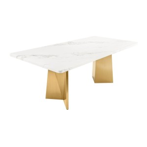 Table de salle à manger OREA – Rectangulaire – Marbre blanc et doré – Pieds métal – Style chic et moderne