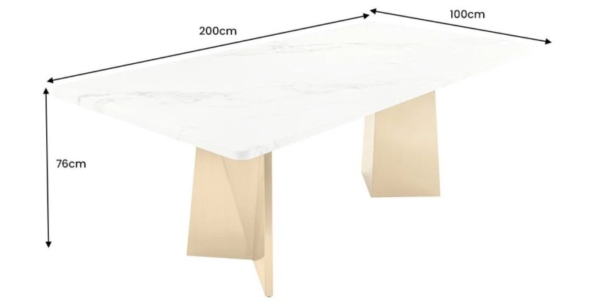 Table de salle à manger OREA – Rectangulaire – Marbre blanc et doré – Pieds métal – Style chic et moderne