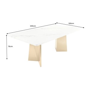 Table de salle à manger OREA – Rectangulaire – Marbre blanc et doré – Pieds métal – Style chic et moderne