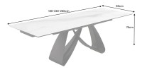Table ZAREL – Extensible 180 à 260 cm – Céramique et verre trempé – Effet marbre blanc – Style contemporain