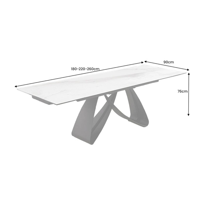 ZAREL – Ausziehbar 180 bis 260 cm – Keramik und gehärtetes Glas – Marmoreffekt weiß – Zeitgenössischer Stil