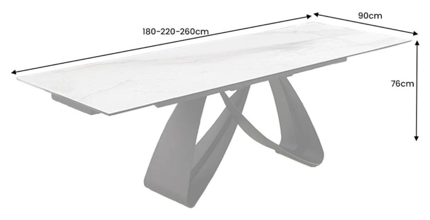 Table ZAREL – Extensible 180 à 260 cm – Céramique et verre trempé – Effet marbre blanc – Style contemporain