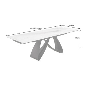 Table ZAREL – Extensible 180 à 260 cm – Céramique et verre trempé – Effet marbre blanc – Style contemporain