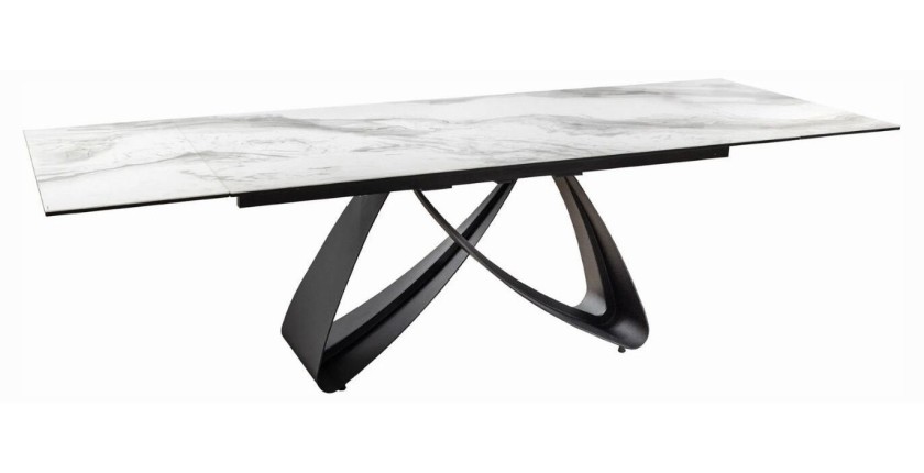 Table ZAREL – Extensible 180 à 260 cm – Céramique et verre trempé – Effet marbre blanc – Style contemporain