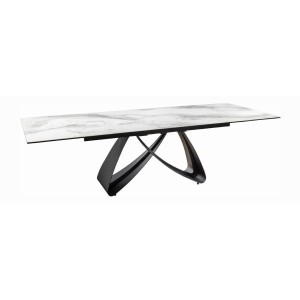 Table ZAREL – Extensible 180 à 260 cm – Céramique et verre trempé – Effet marbre blanc – Style contemporain