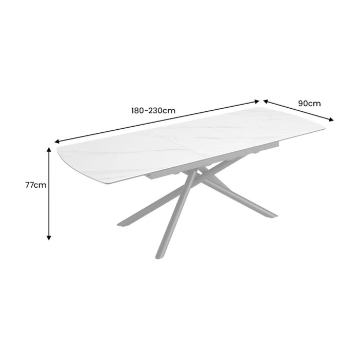 Eettafel OPHIRA - Uitschuifbaar 180 tot 230 cm - Wit marmer effect - Metalen poten - Hedendaagse stijl
