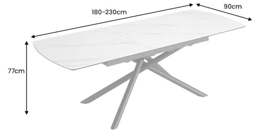 Table de salle à manger OPHIRA – Extensible 180 à 230 cm – Effet marbre blanc – Pieds métal – Style contemporain