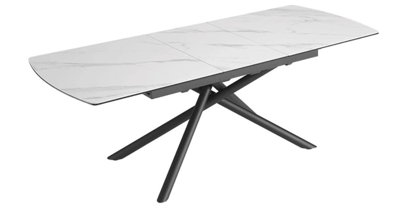 Table de salle à manger OPHIRA – Extensible 180 à 230 cm – Effet marbre blanc – Pieds métal – Style contemporain